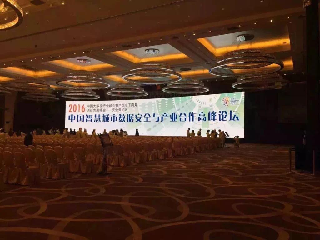 a big video wall installed in the hotel for cooperate and event usage
