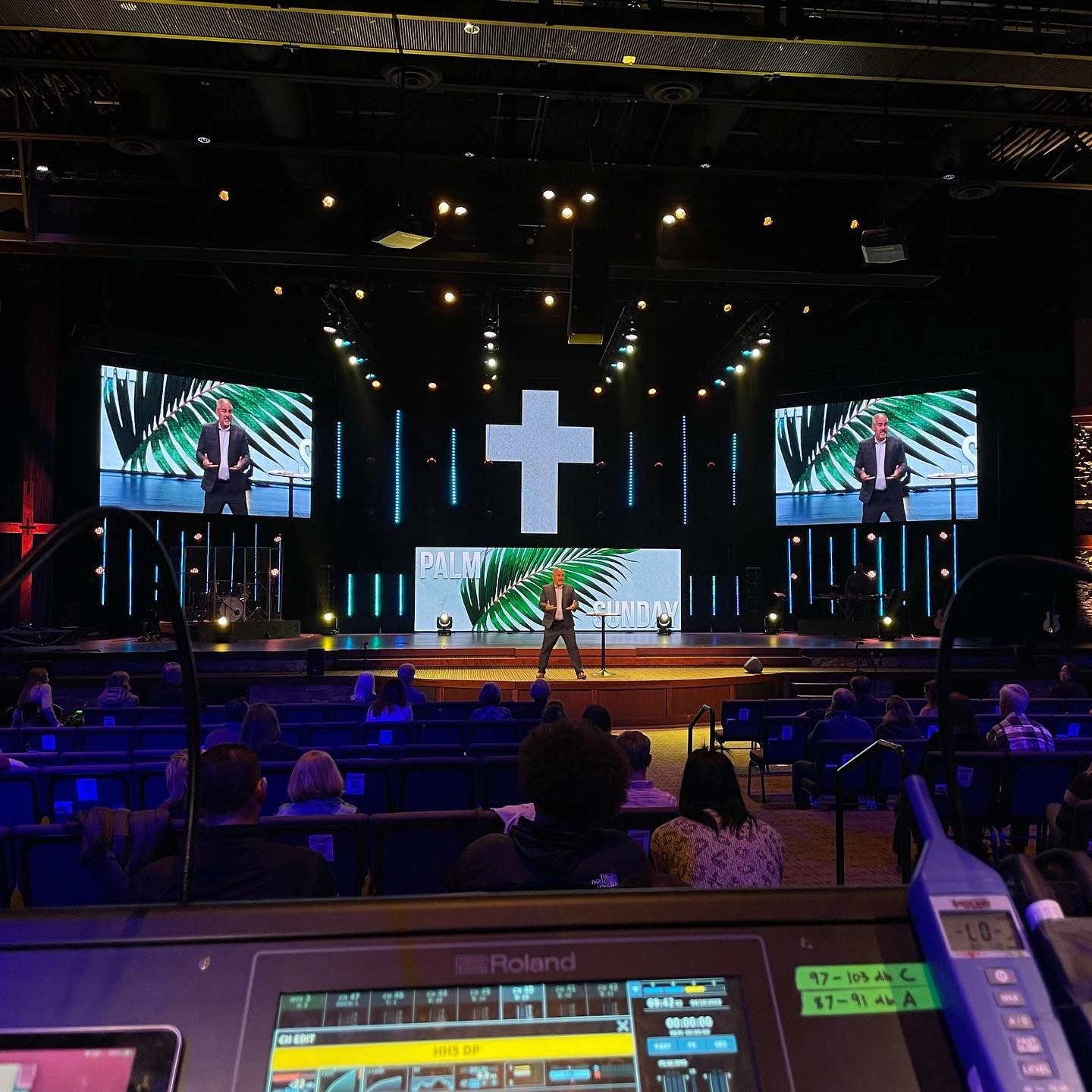 three big video walls installed in a church