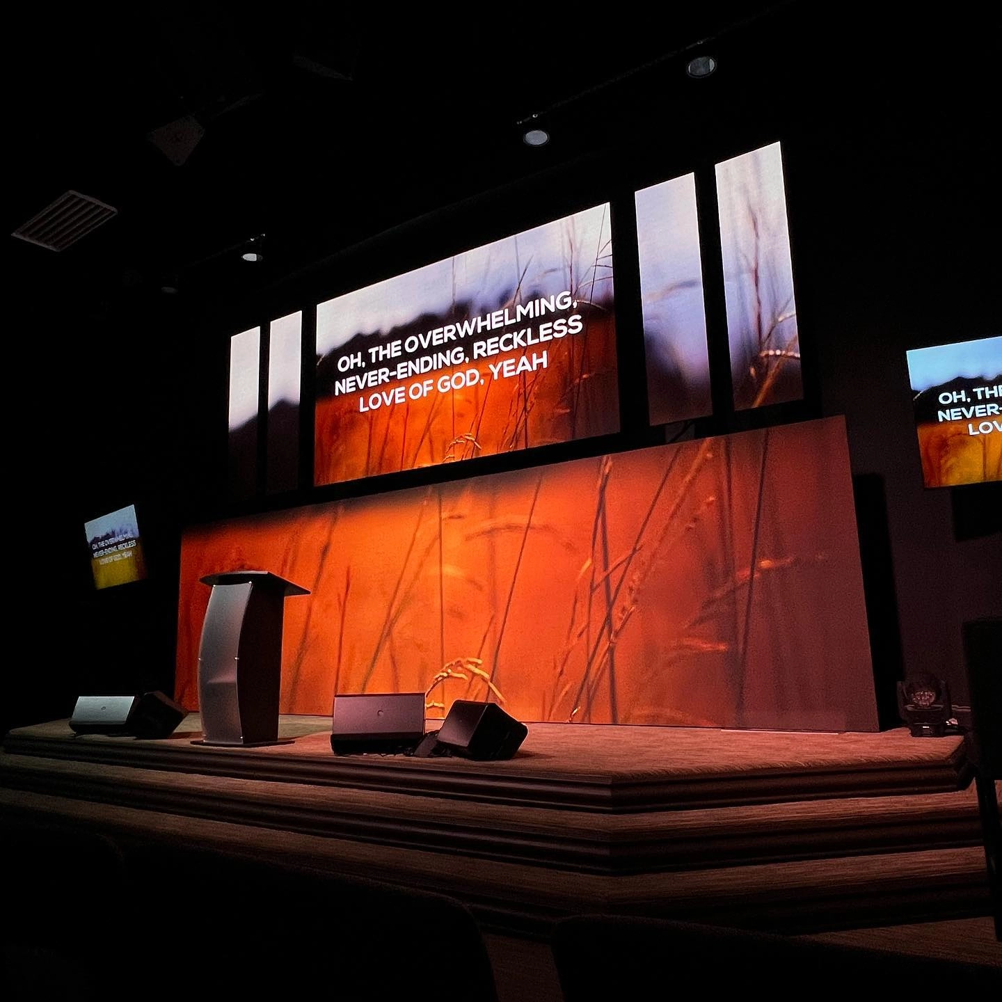 stacked led video wall put in the church stage