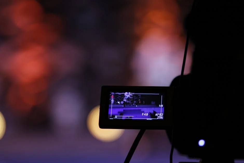 Close-up of a digital camera screen recording a scene with a vibrant bokeh background. - 8 by 12 led screen