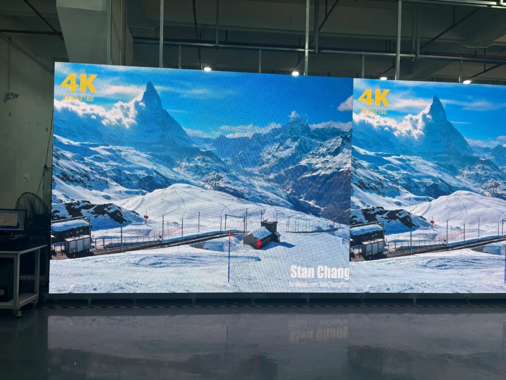 video wall with snow mountain on it