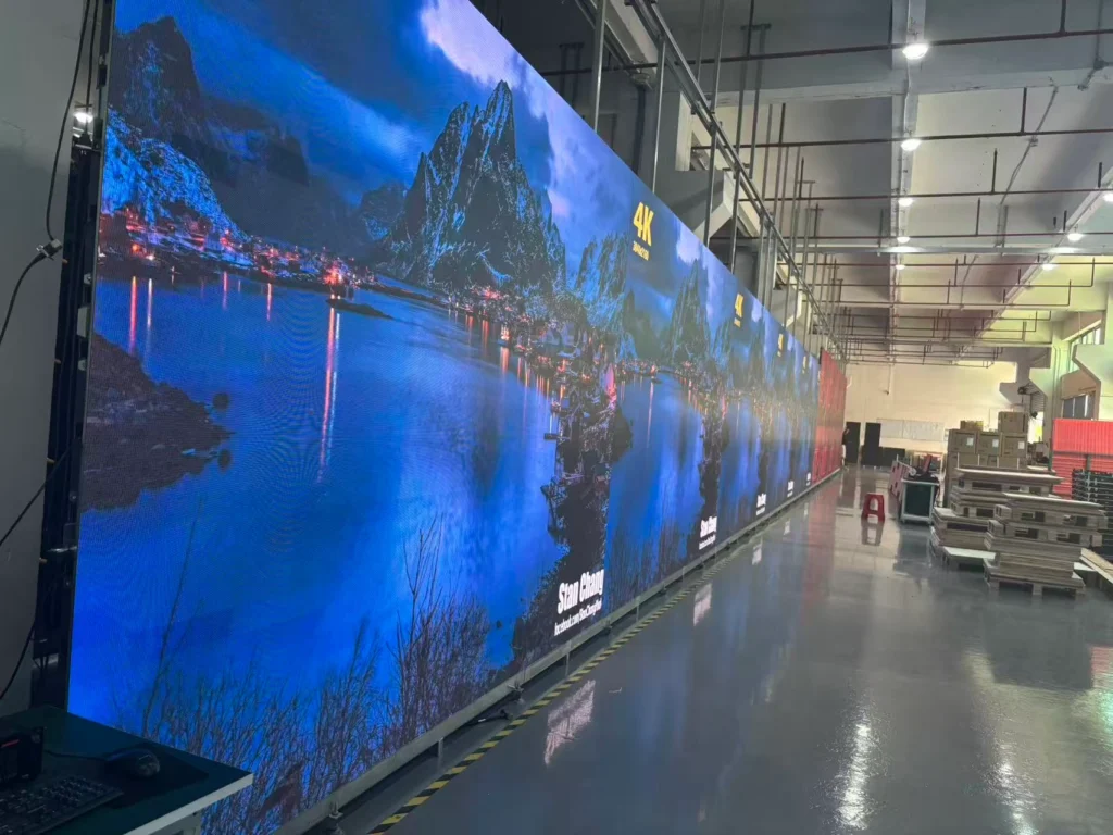 a giant led video wall set in the factory