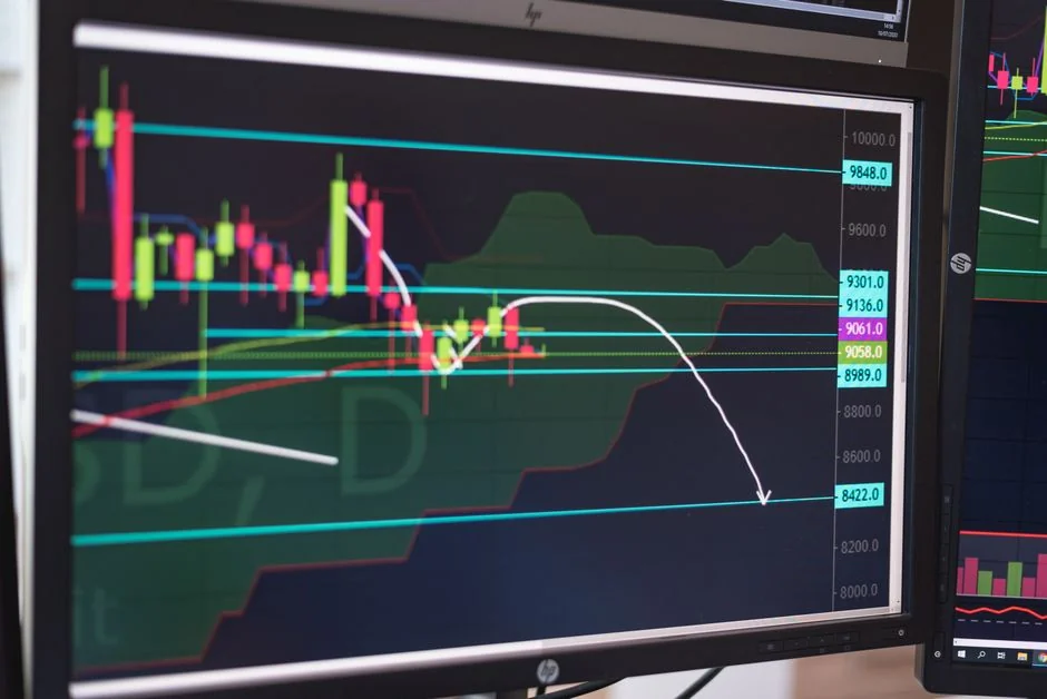 Close-up of a cryptocurrency trading chart displayed on a monitor, showing market trends and analysis. - 32 inch led screen price