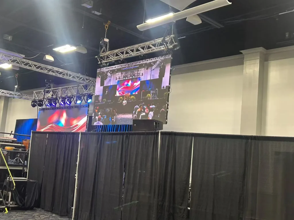 indoor led panels hanging in the conference room for event usage