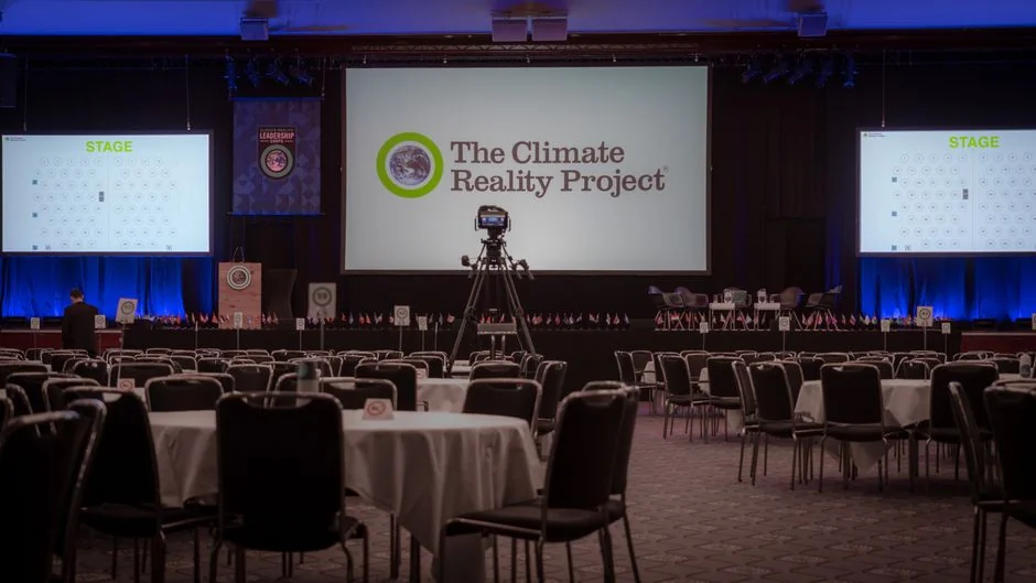 Empty conference room setup for The Climate Reality Project in Berlin, Germany. - led screen 100 inch