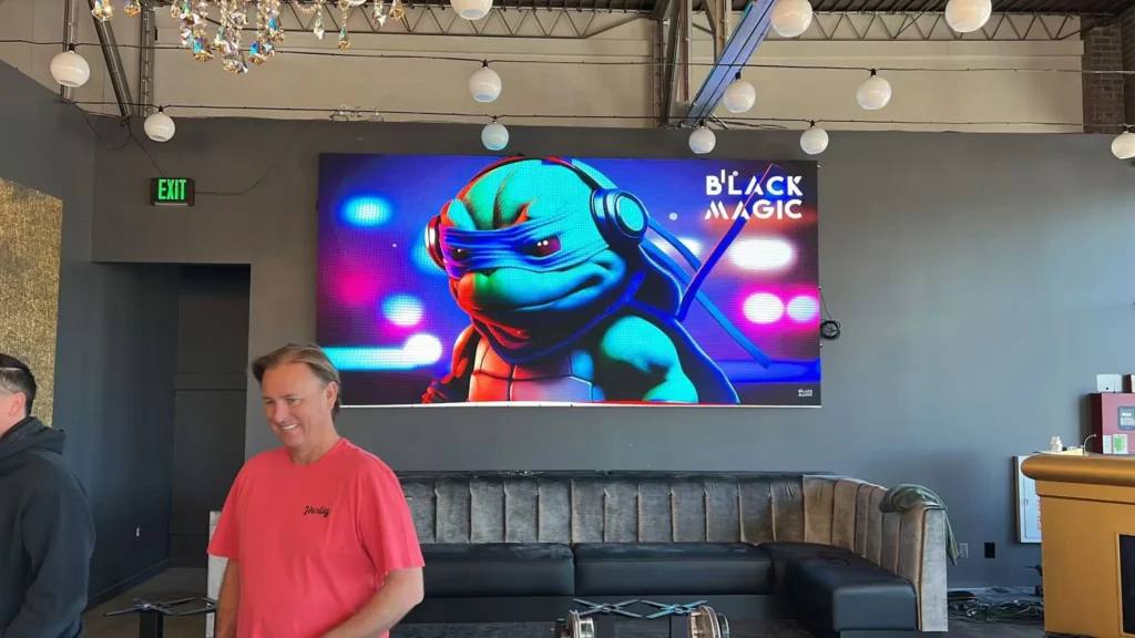 mobile led display installed and wall mounted on the wall